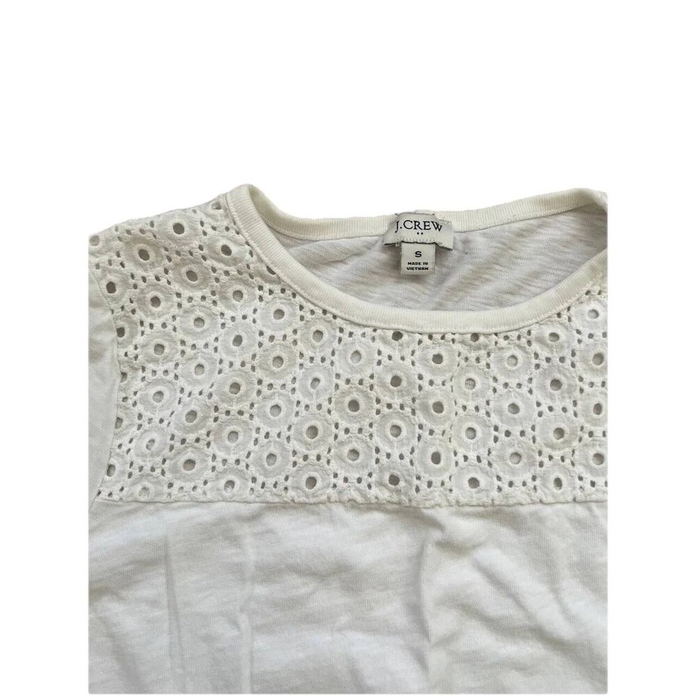 J. Crew White Eyelet Yoke T-Shirt Short Sleeve White Size S A000869 - Picture 5 of 9